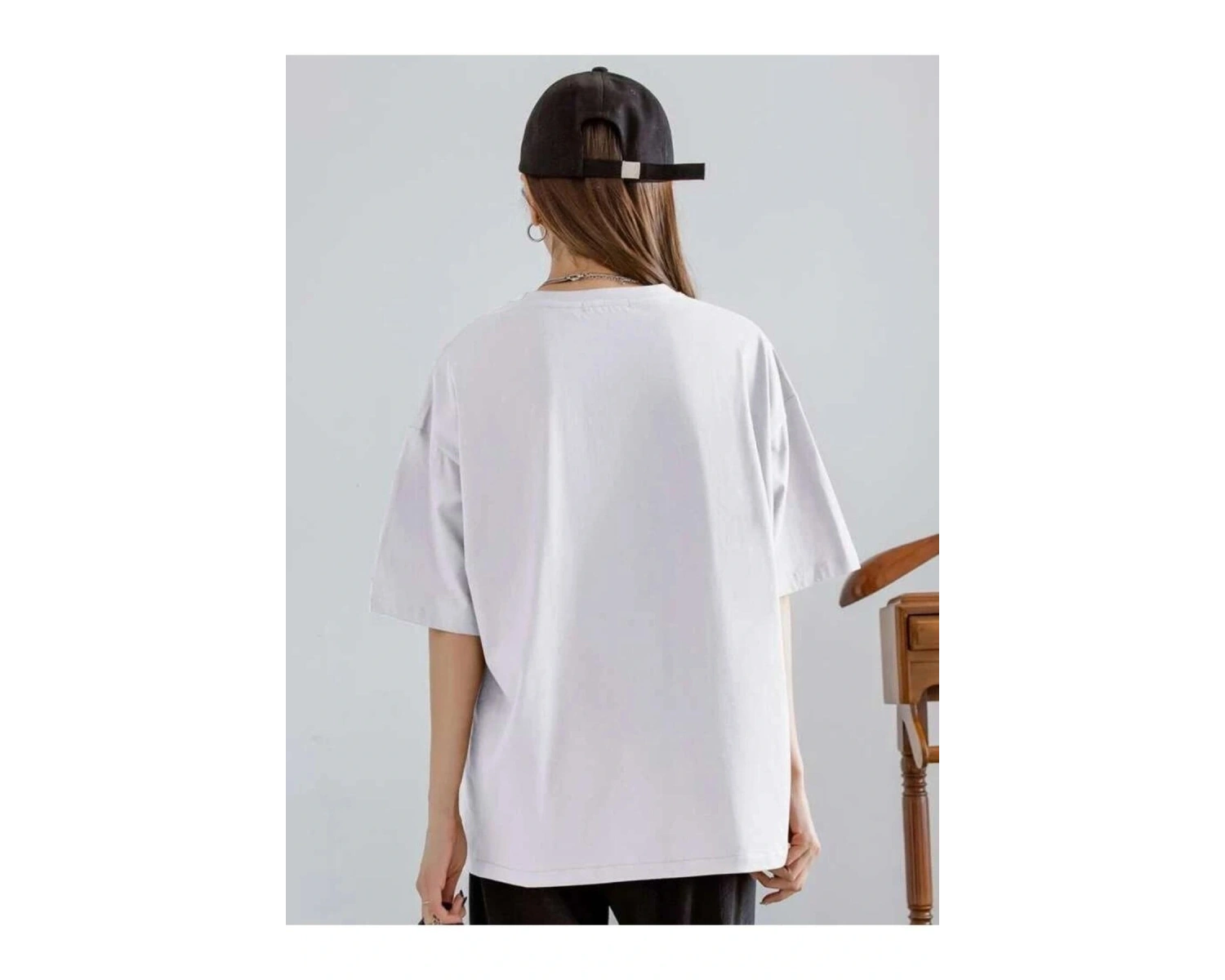 Kadın Beyaz Funny And Rich Baskılı Oversize T-Shirt