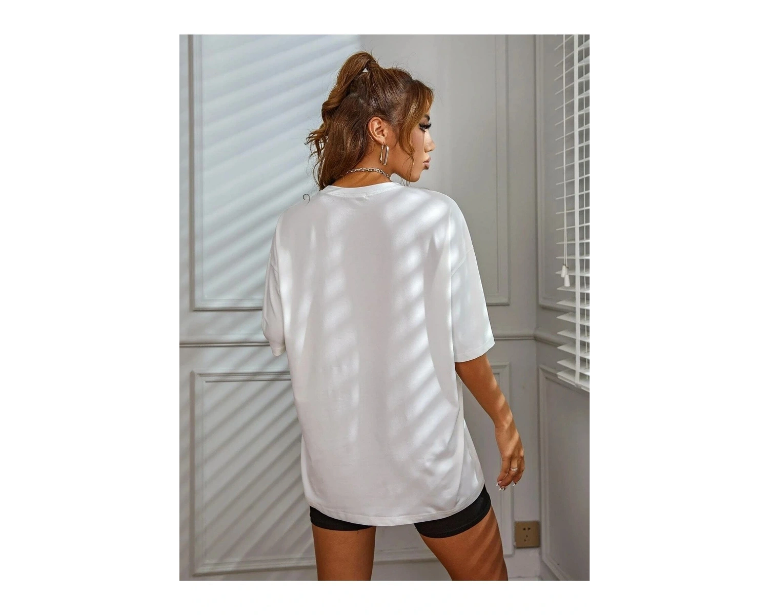 Kadın Beyaz Houston Baskılı Oversize T-shirt