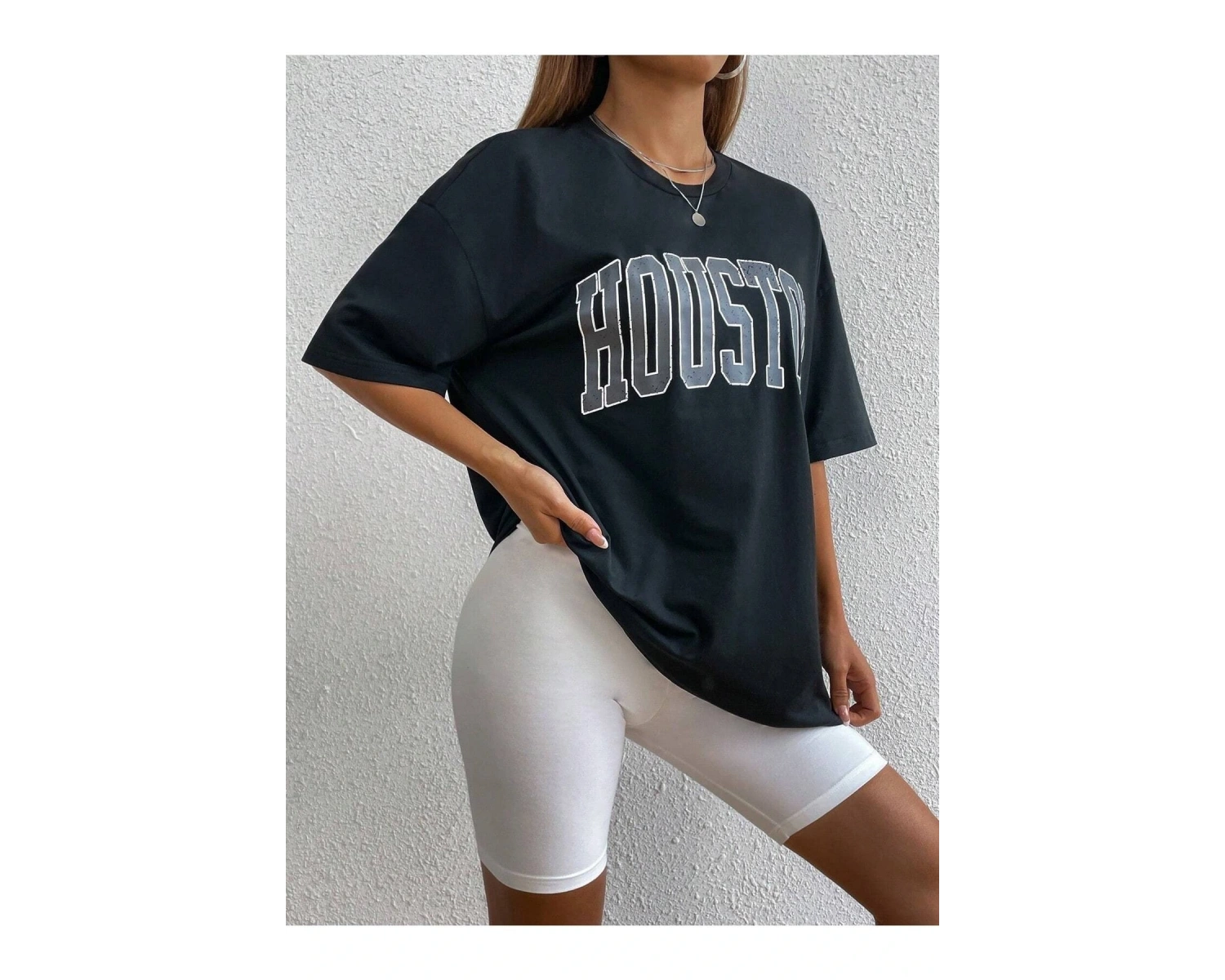 Kadın Beyaz Houston Baskılı Oversize T-shirt