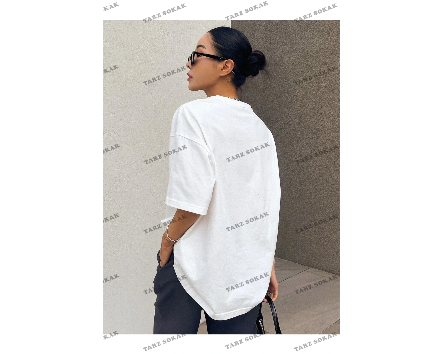 Kadın Beyaz Keep Going Baskılı Oversize