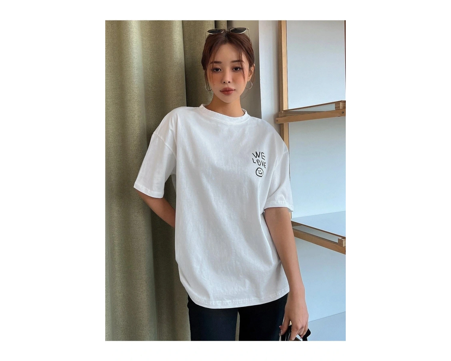 Kadın Beyaz Love Love Love Baskılı Oversize T-shirt