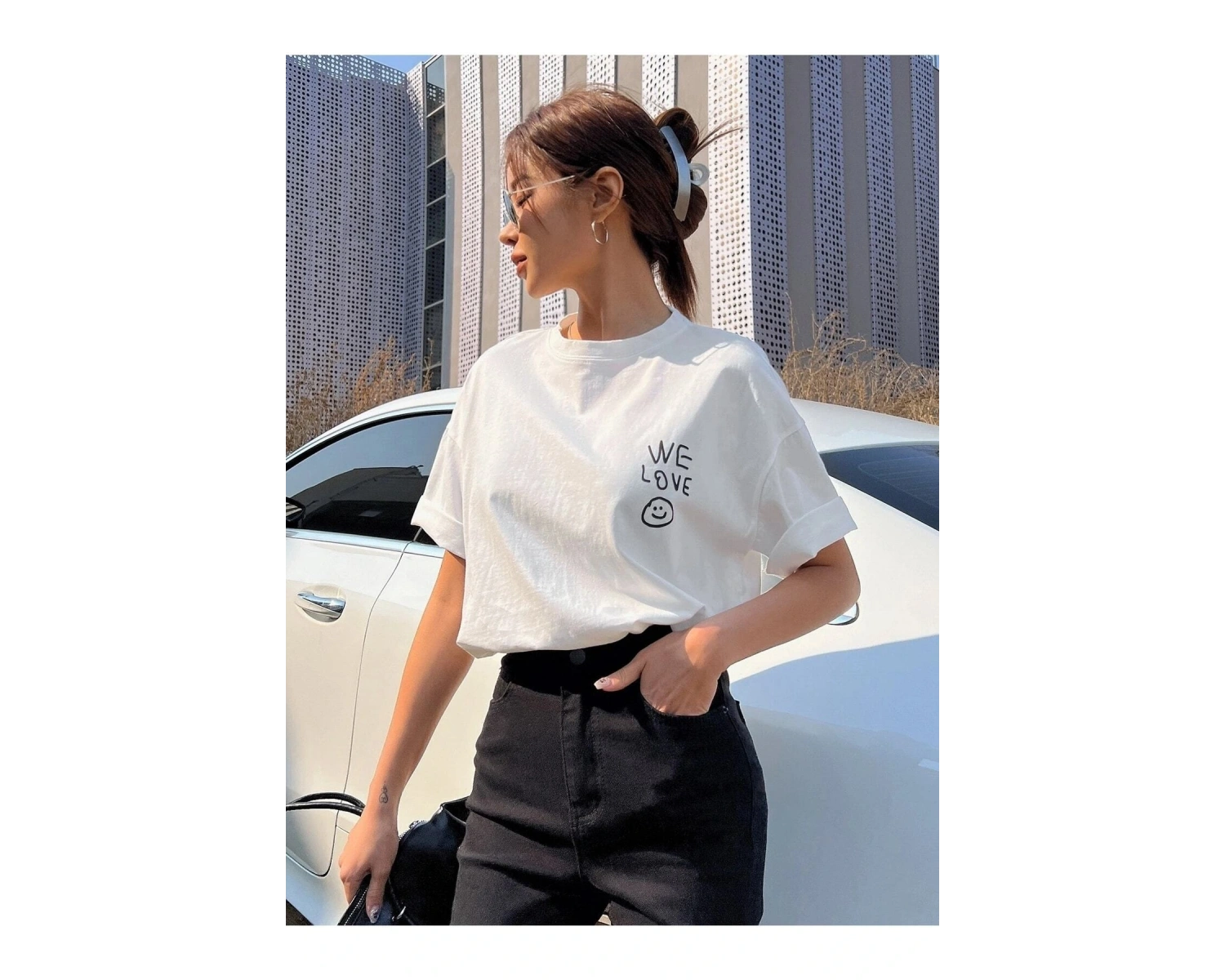 Kadın Beyaz Love Love Love Baskılı Oversize T-shirt