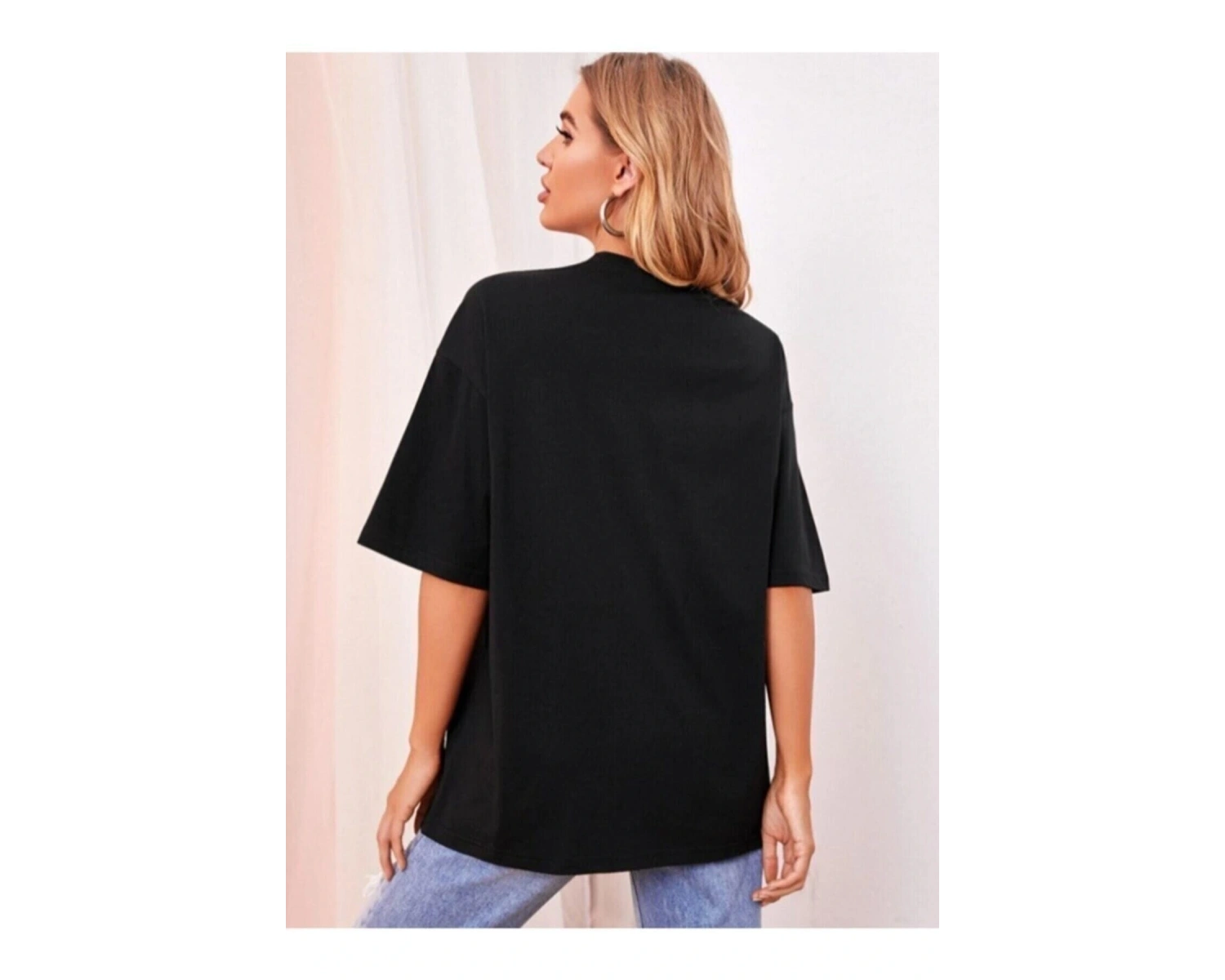 Kadın Beyaz Önü Güneş Baskılı Bisiklet Yaka Oversize Pamuklu T-shirt