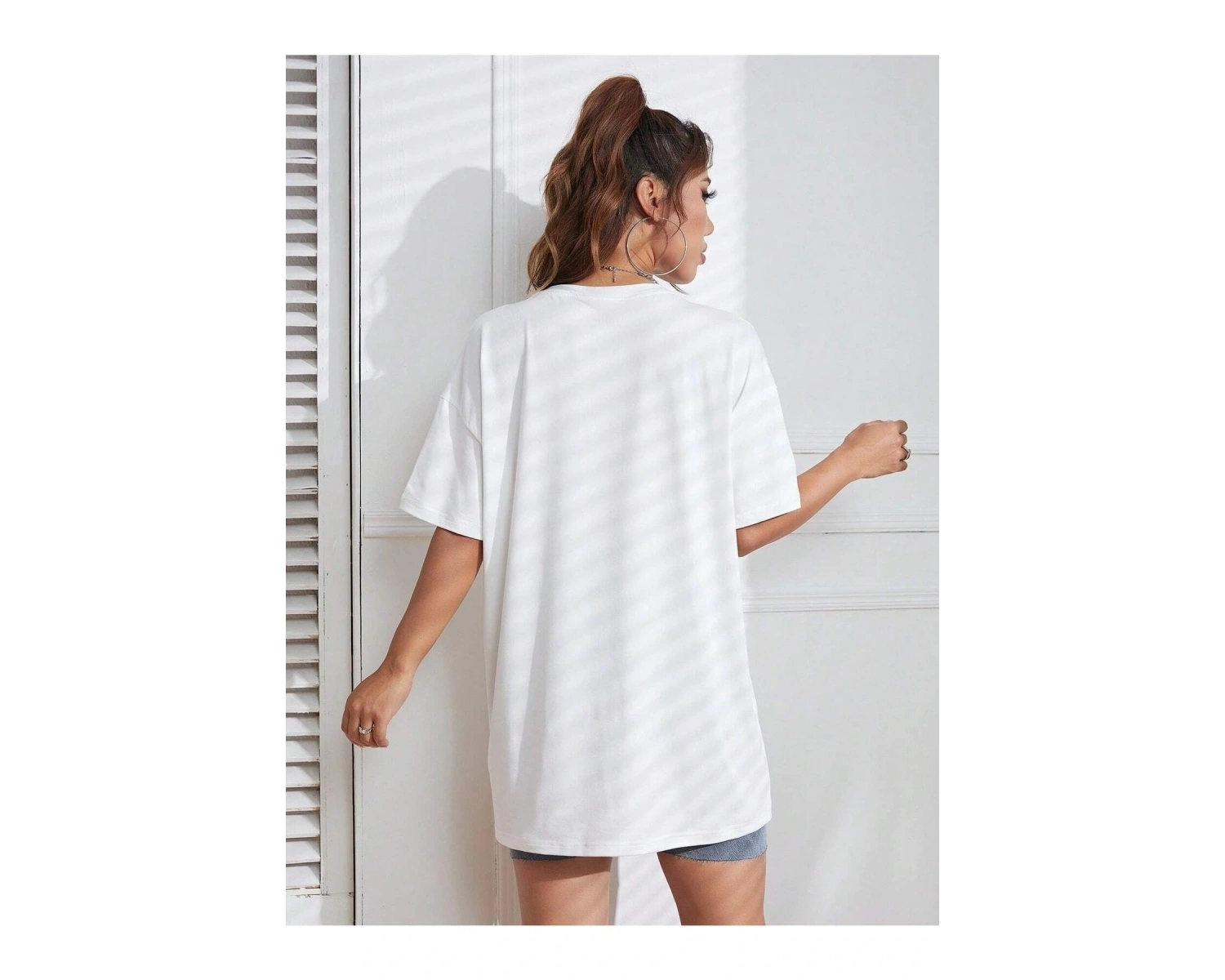 Kadın Beyaz Summer Racing Car Baskılı Oversize T-shirt