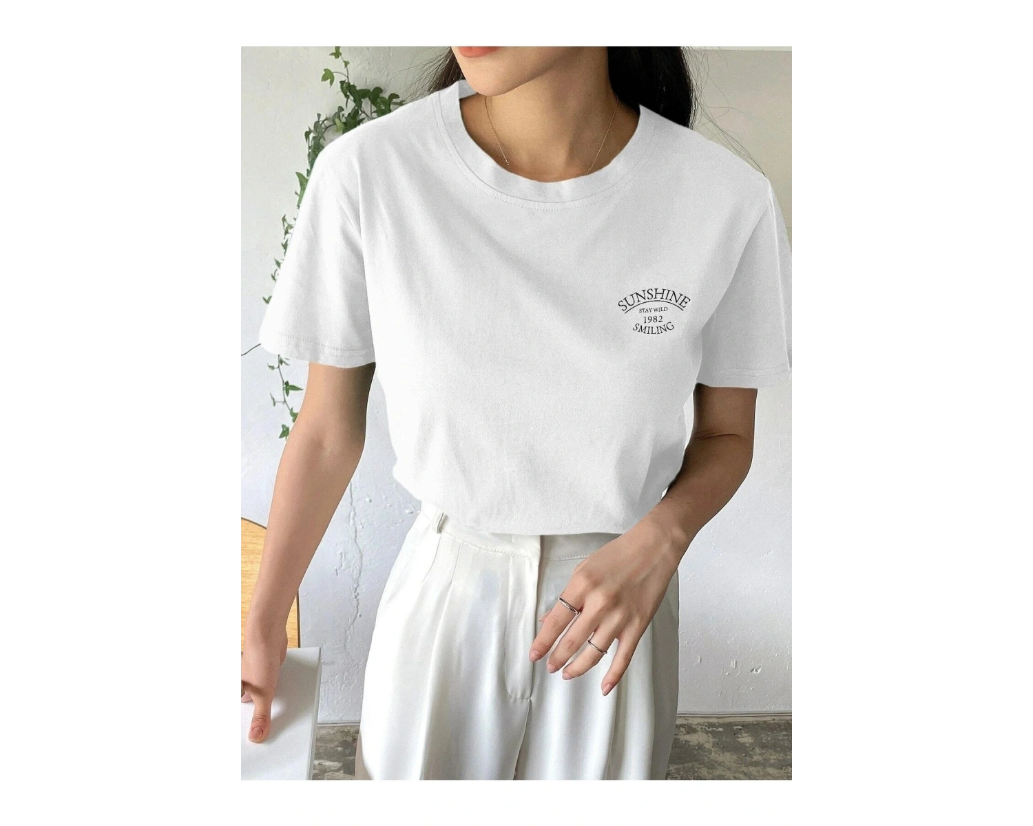 Kadın Beyaz Sunshine Baskılı Oversize Tişört