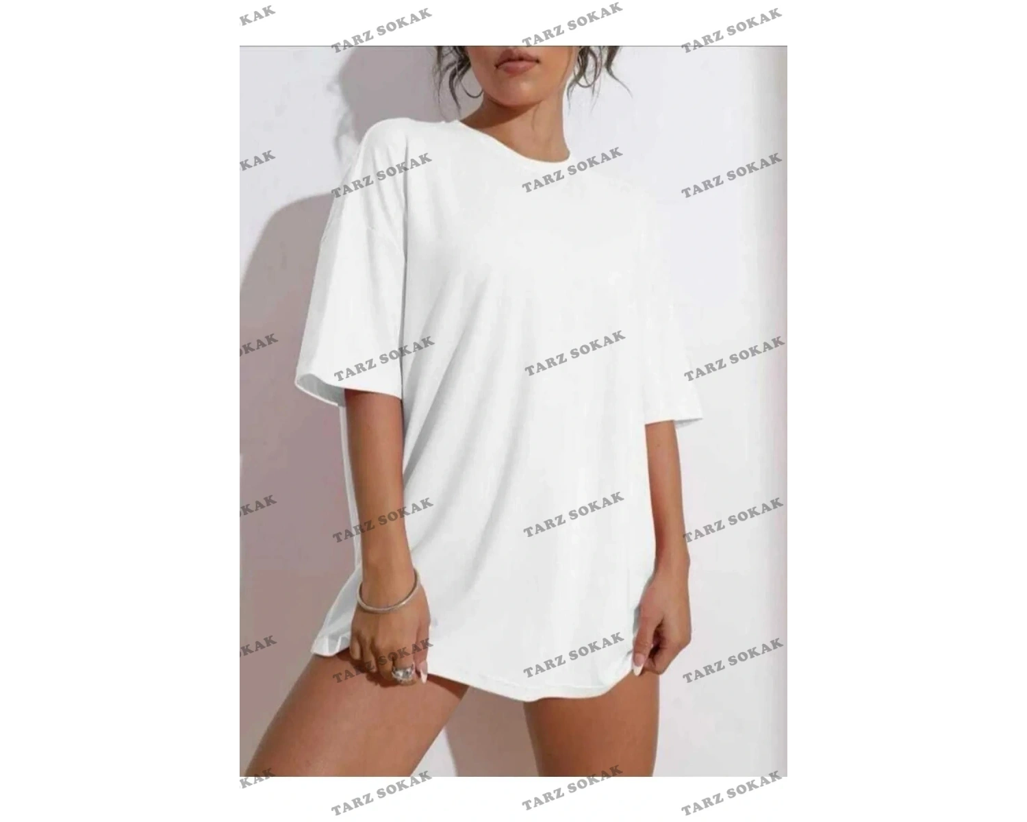 Kadın Beyaz Wish Happy Everyday Baskılı Oversize