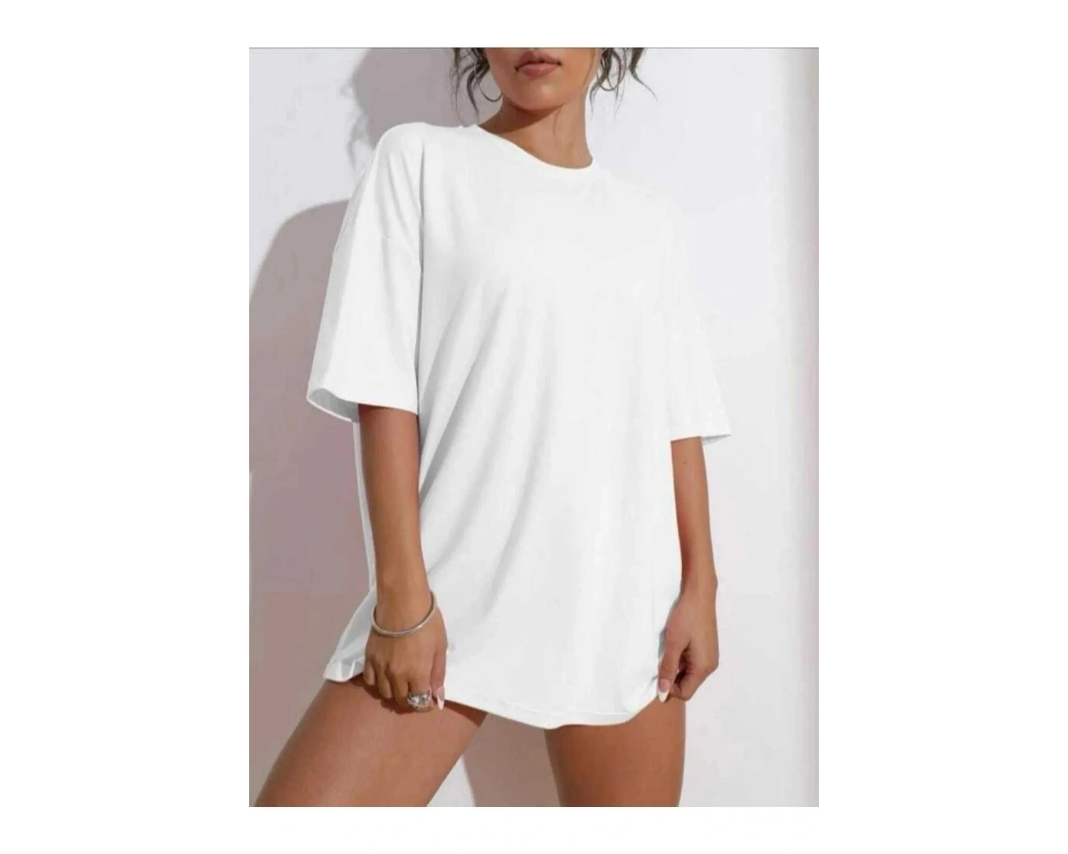 Kadın Beyaz Wish Happy Everyday Baskılı Oversize T-shirt