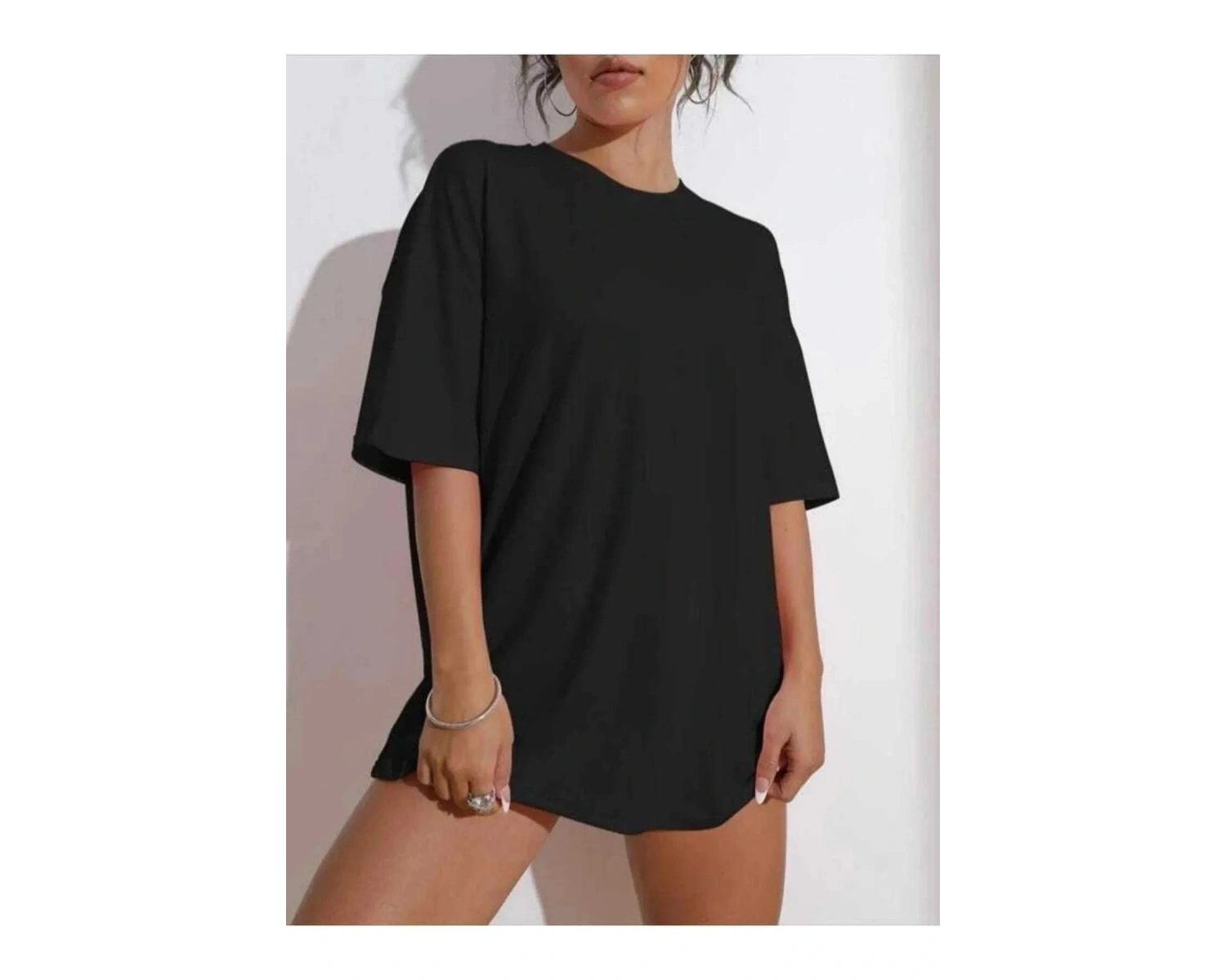 Kadın Beyaz Wish Happy Everyday Baskılı Oversize T-shirt