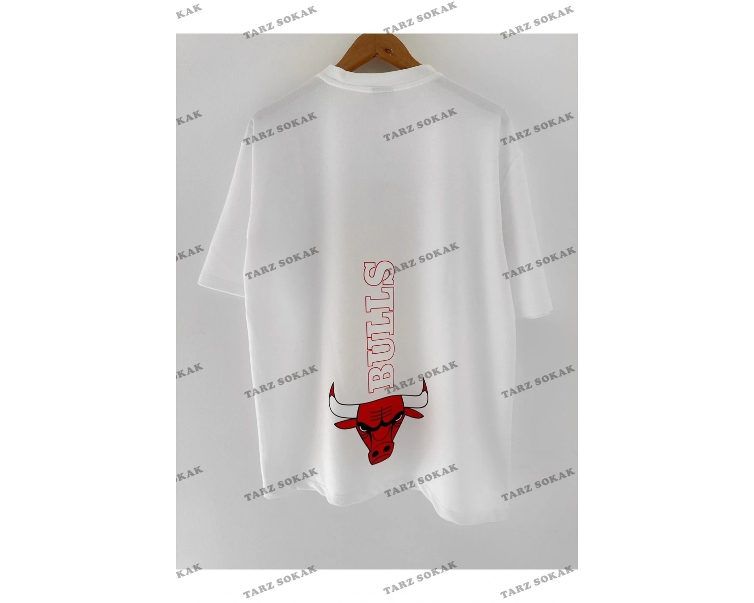 Kadın Beyaz Yüz Baskı Detaylı Oversize