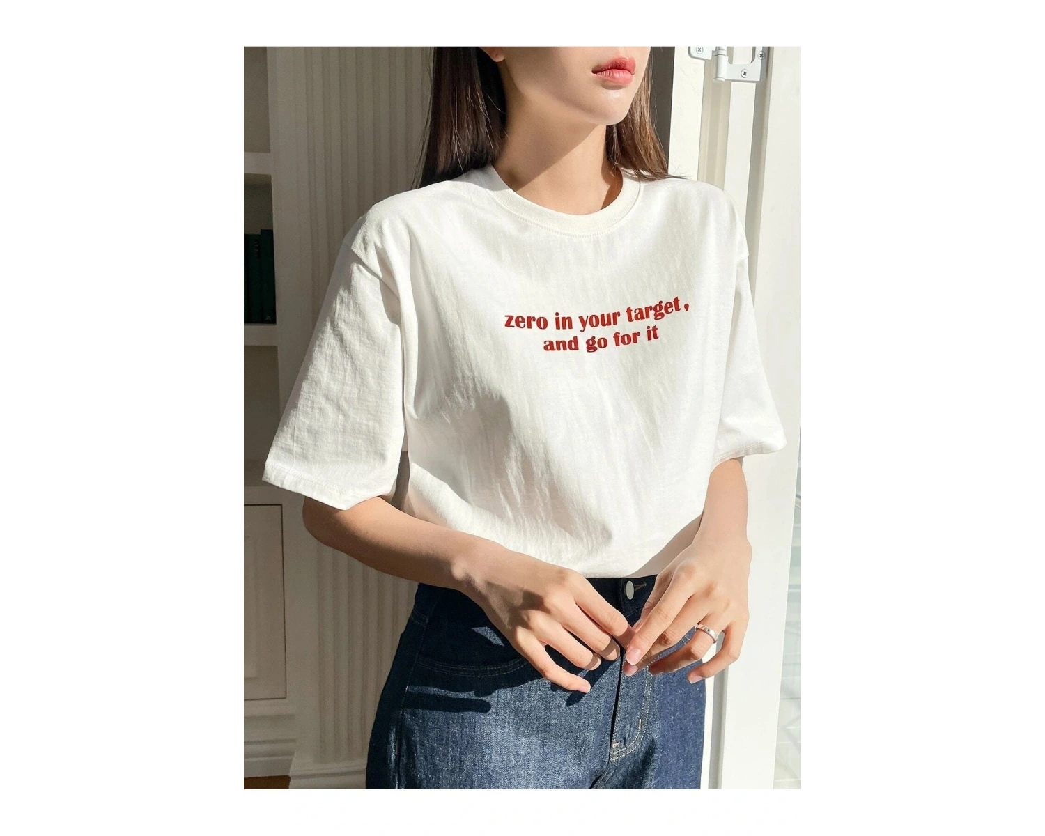 Kadın Beyaz Zero In Your Target Baskılı Oversize T-Shirt