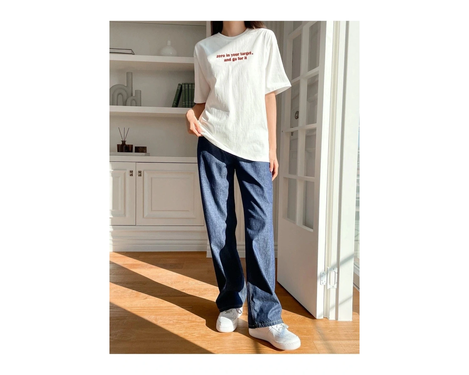 Kadın Beyaz Zero In Your Target Baskılı Oversize T-Shirt