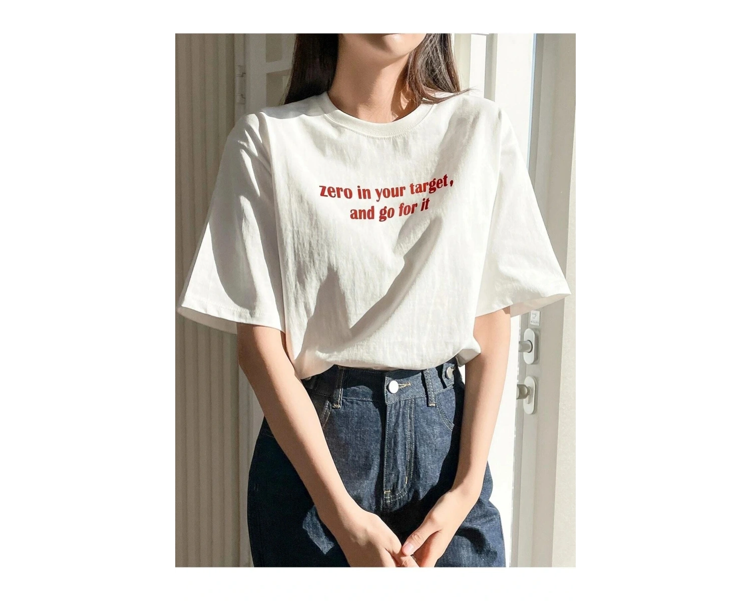 Kadın Beyaz Zero In Your Target Baskılı Oversize T-Shirt