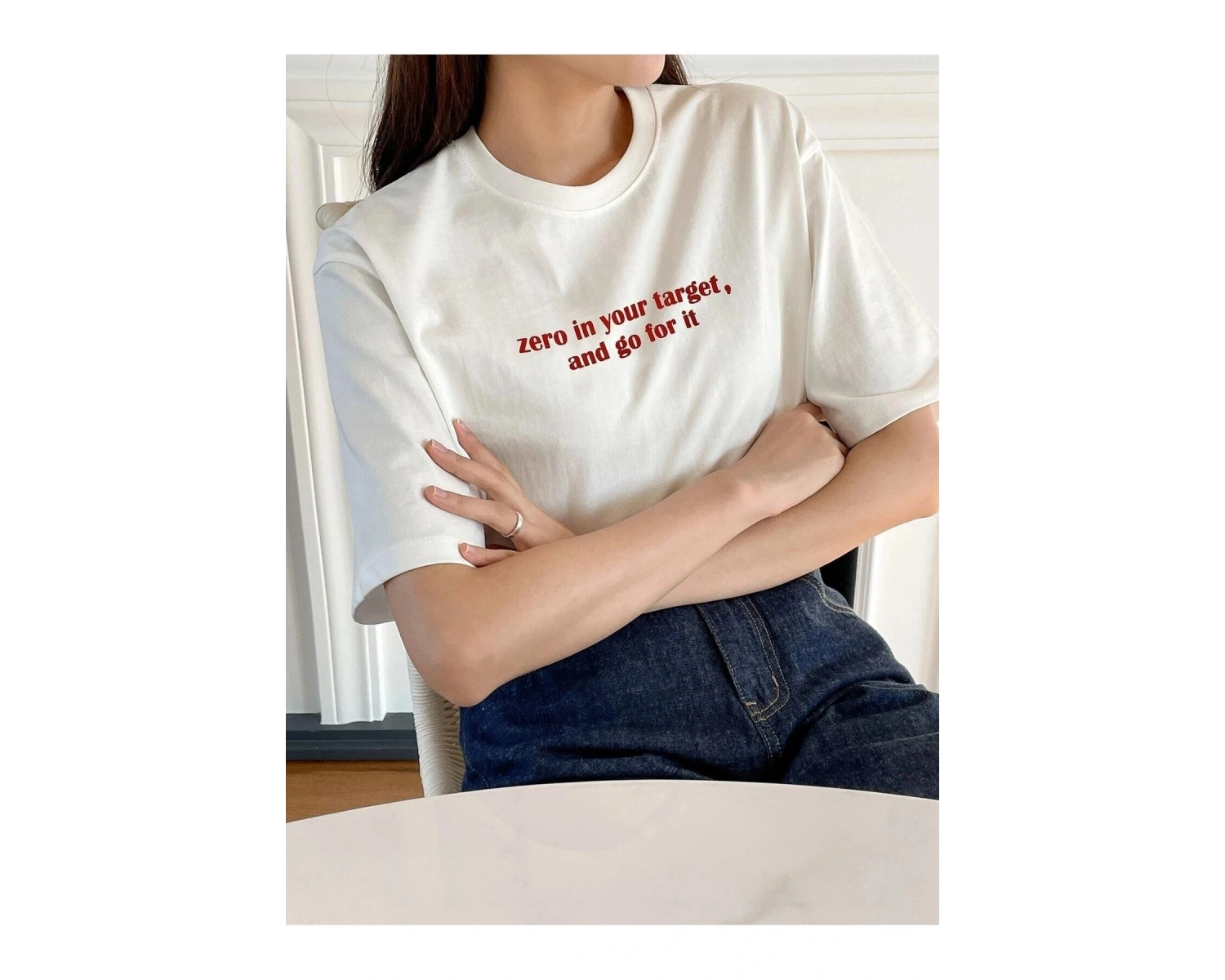 Kadın Beyaz Zero In Your Target Baskılı Oversize T-Shirt