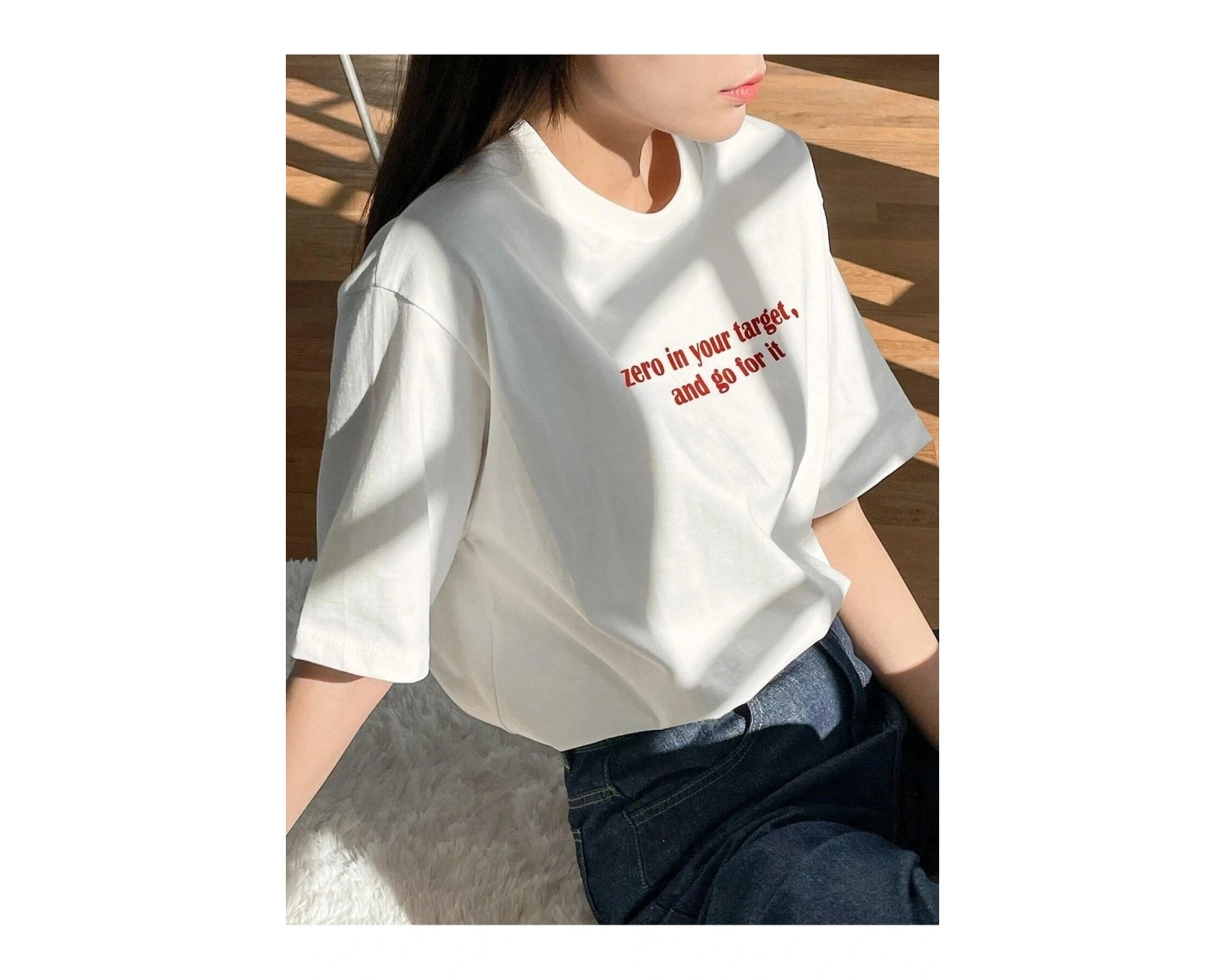 Kadın Beyaz Zero In Your Target Baskılı Oversize T-Shirt