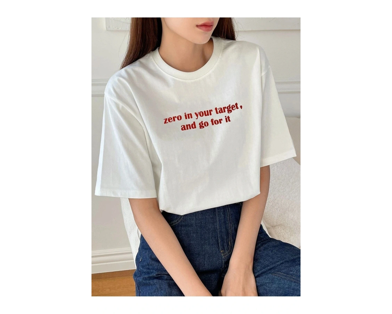 Kadın Beyaz Zero In Your Target Baskılı Oversize T-Shirt