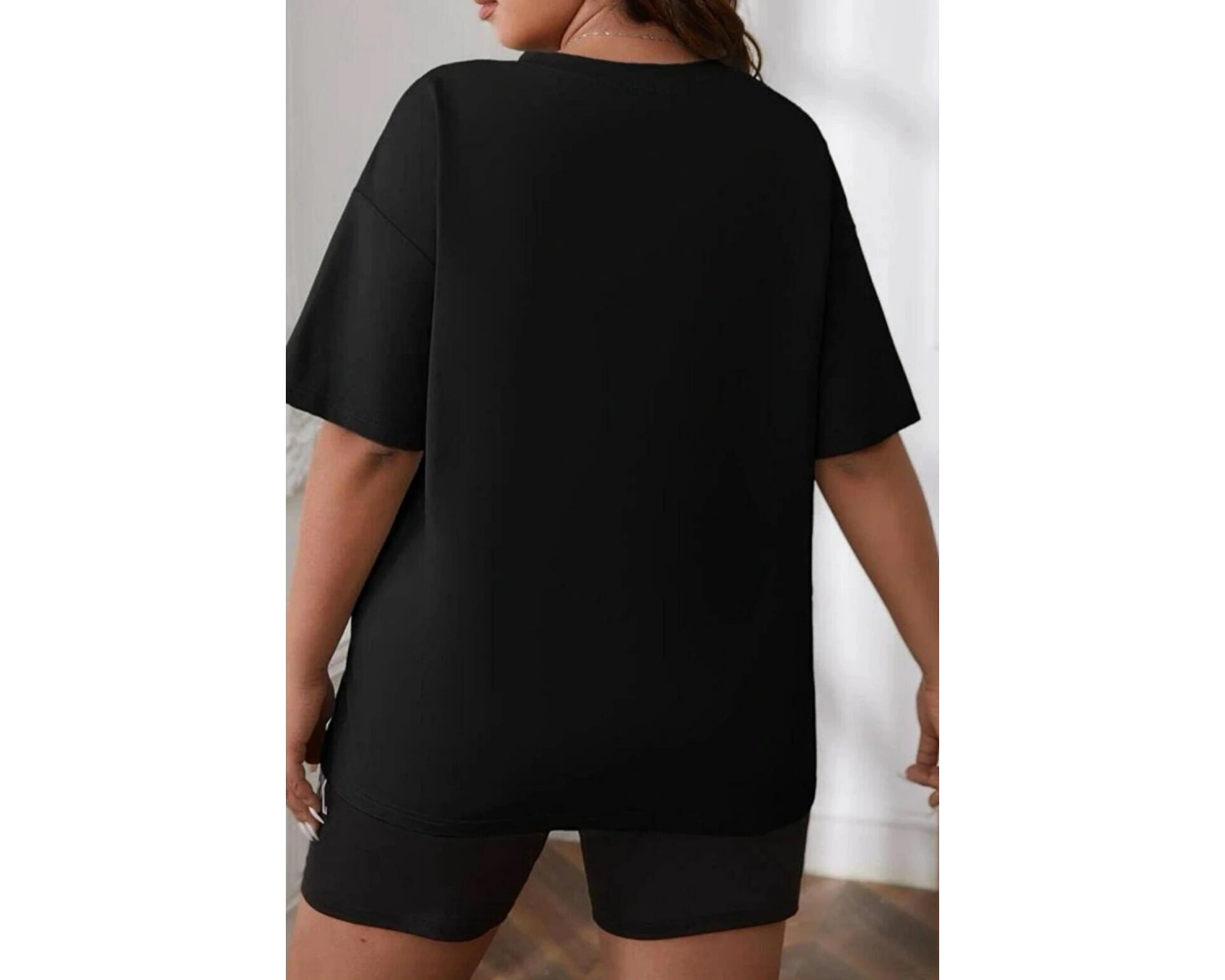 Kadın Bisiklet Yaka Dökümlü Yazlık Tişört Salaş