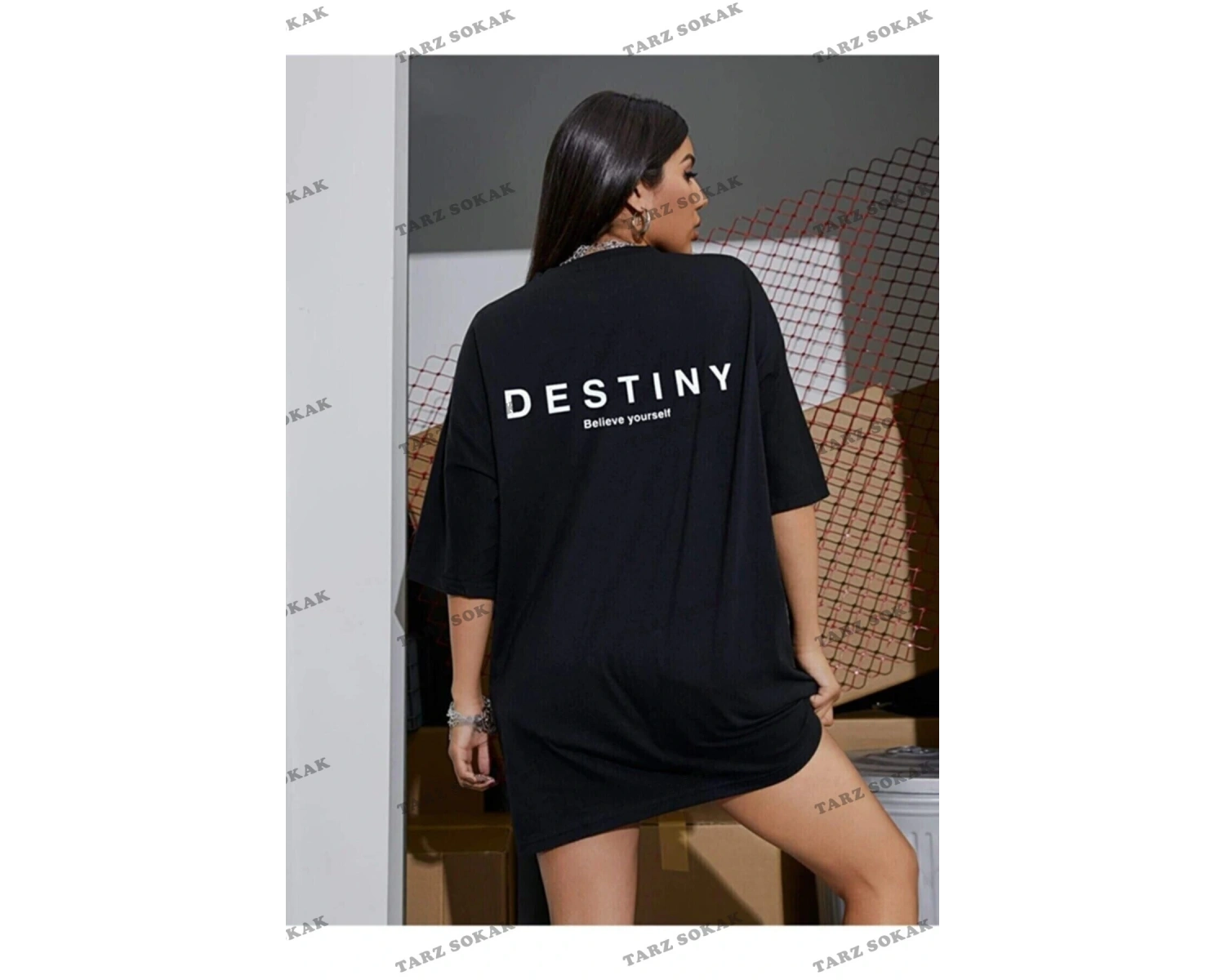 Kadın Destiny Baskılı Oversize Penye T-shirt