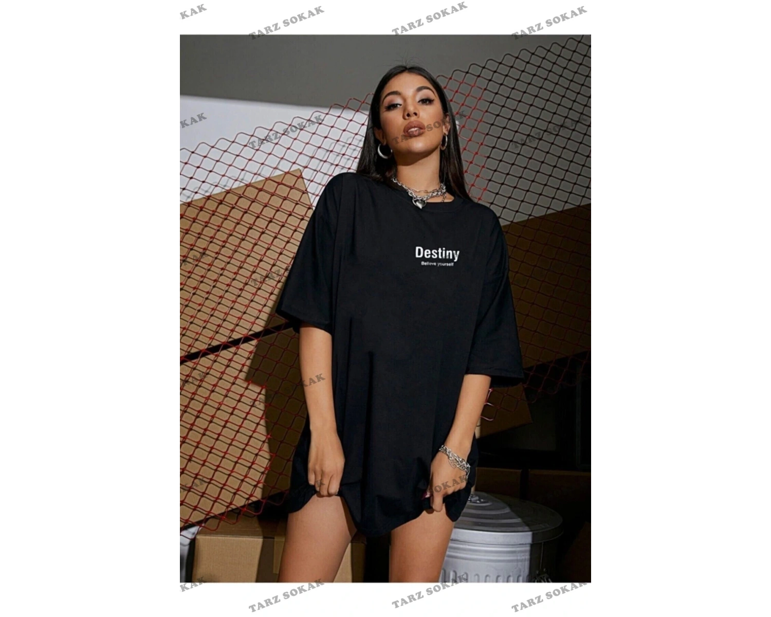 Kadın Destiny Baskılı Oversize Penye T-shirt