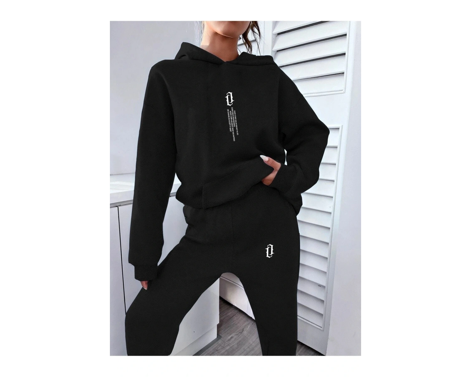 Kadın Dikey Baskılı Sweatshirt Alt Üst Eşofman Takımı Dike-kad-bas