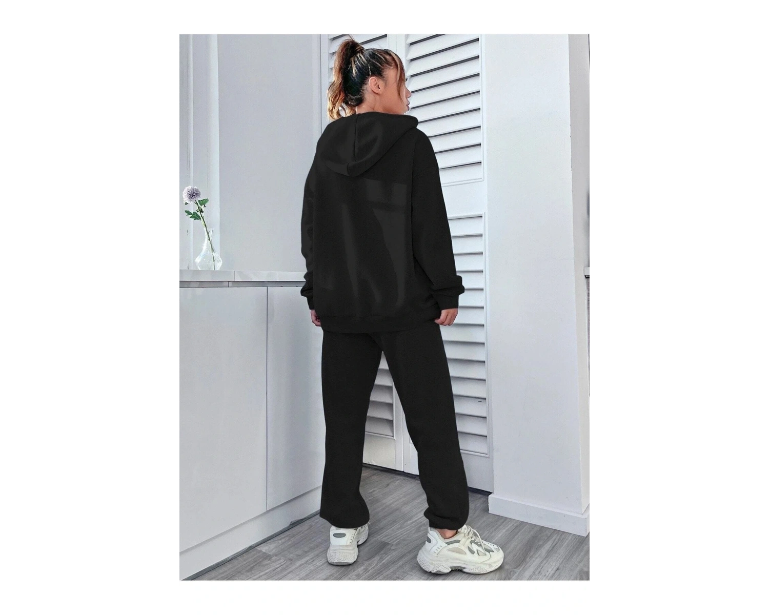 Kadın Dikey Baskılı Sweatshirt Alt Üst Eşofman Takımı Dike-kad-bas