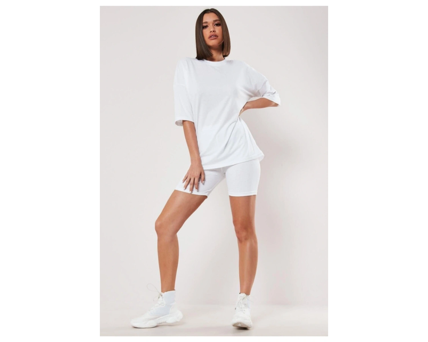 Kadın Düz Beyaz Oversize T-shirt