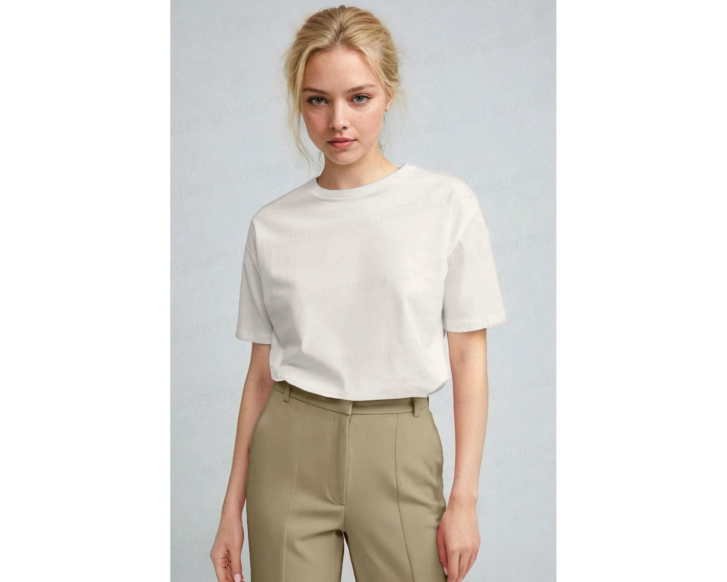 Kadın Ekru Beyaz Nefes Alan Bisiklet Yaka Regular Fit Normal Kesim Baskisiz Basic