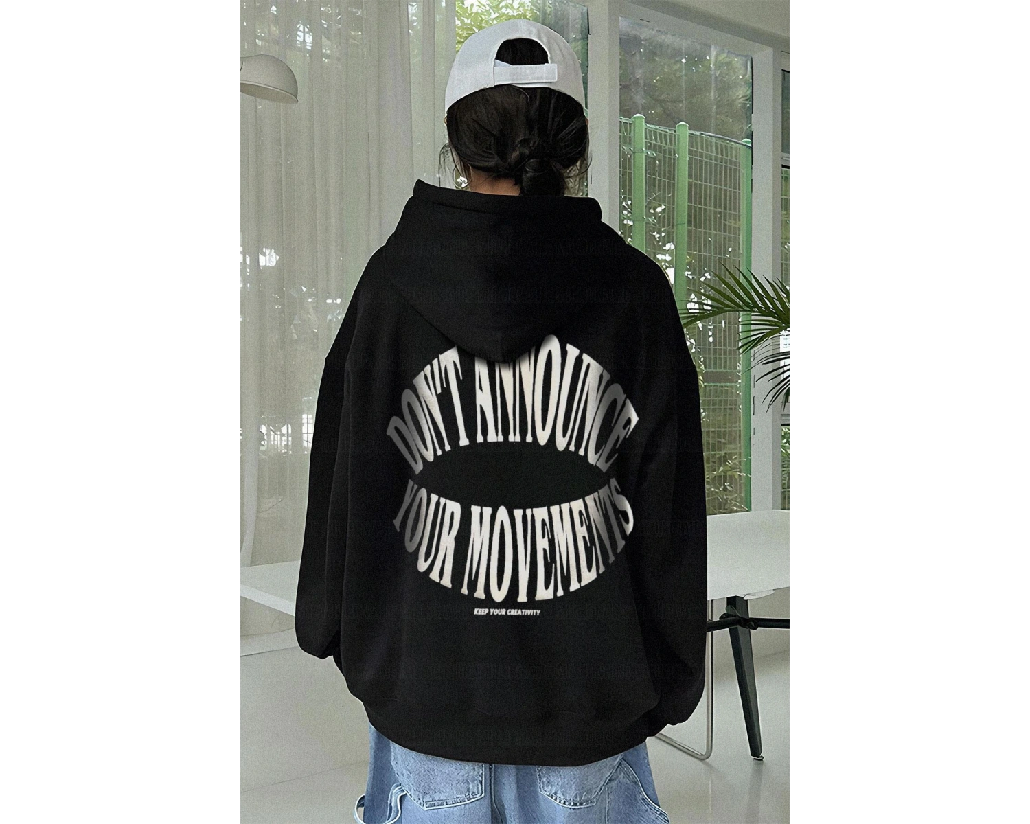 Kadın Ekru Dont Announce Baskılı 3 iplik Şardonlu Kapüşonlu Oversize Salaş Bol Ke Beyaz