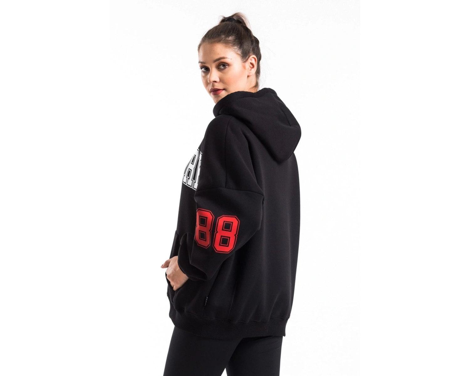 Kadın Ekru Renk Baskı Detaylı Oversize Sweatshirt Cy84191 Beyaz