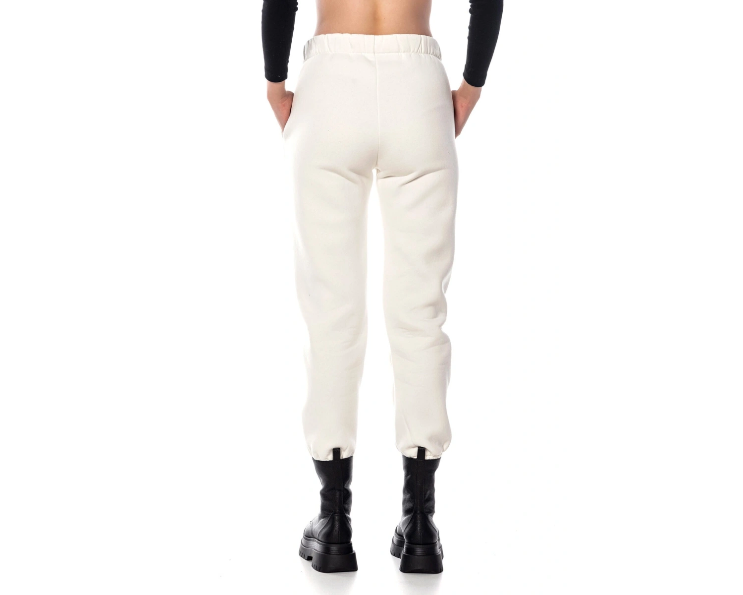 Kadın Ekru Renk Elastik Paça Örme Jogger Eşofman Altı Cy84200