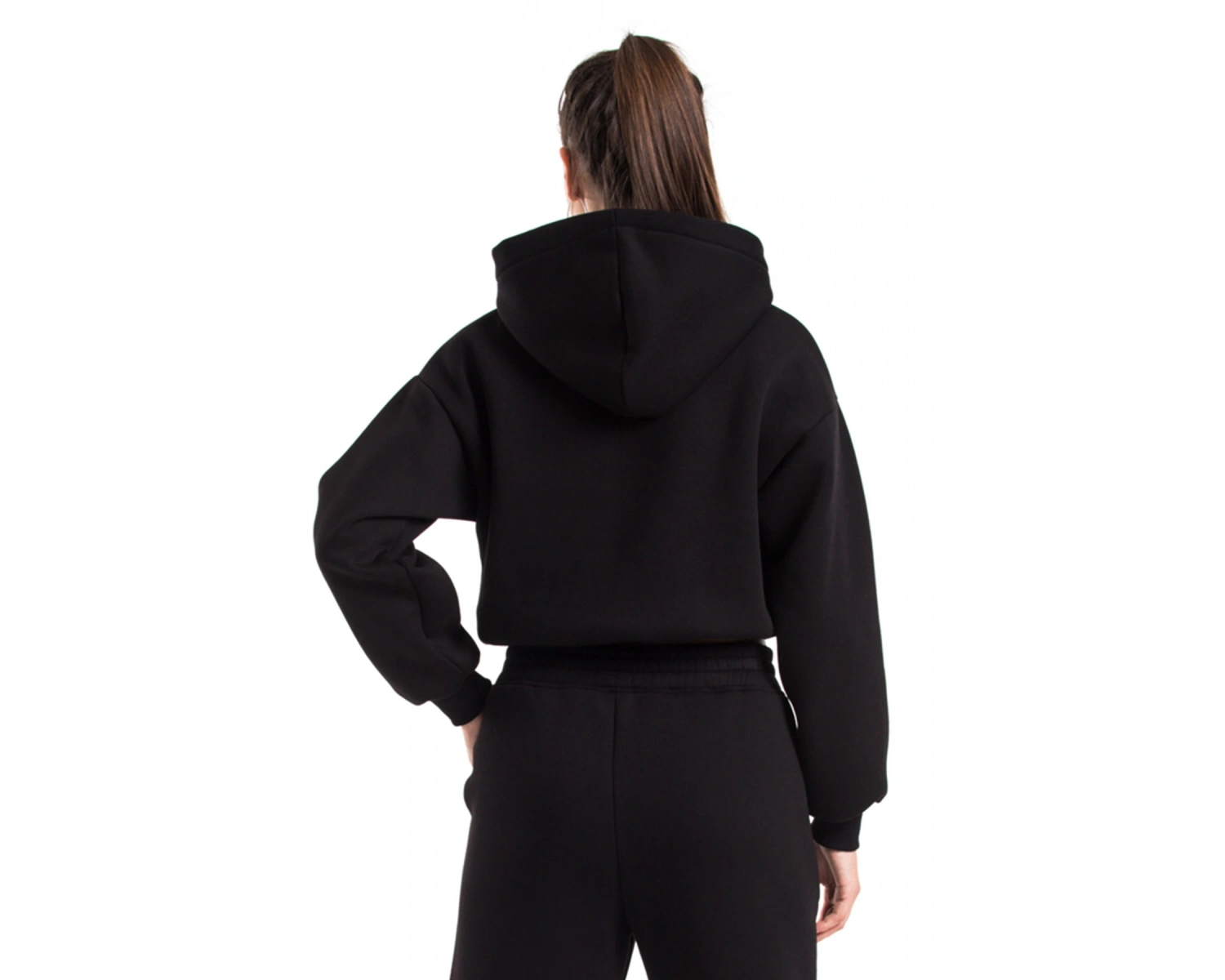 Kadın Ekru Renk Kapüşonlu Crop Kesim Sweatshirt Cy84196 Beyaz