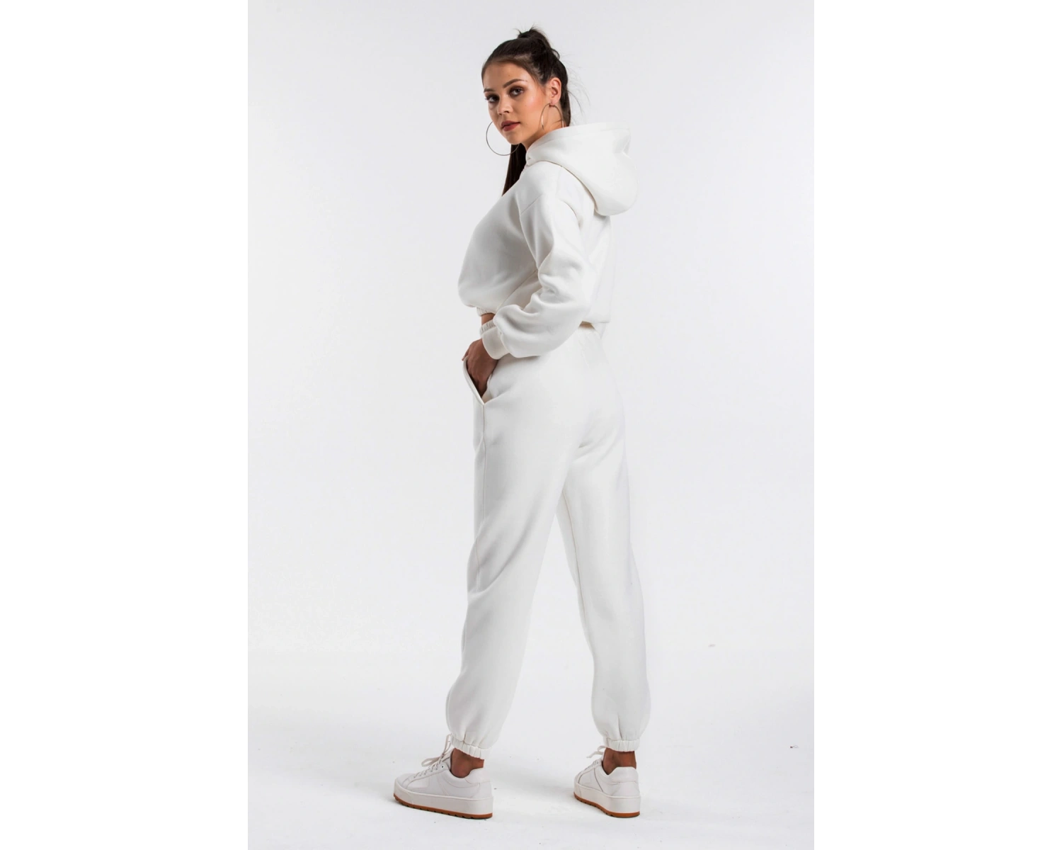 Kadın Ekru Renk Yüksek Bel Jogger Eşofman Takımı Cy84156