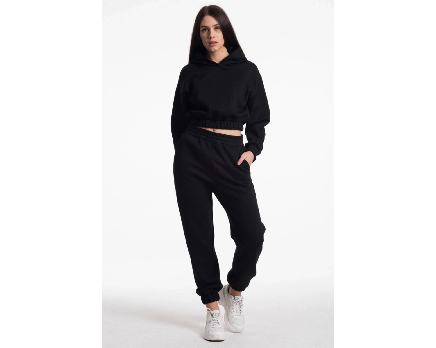 Kadın Ekru Renk Yüksek Bel Jogger Eşofman Takımı Cy84156