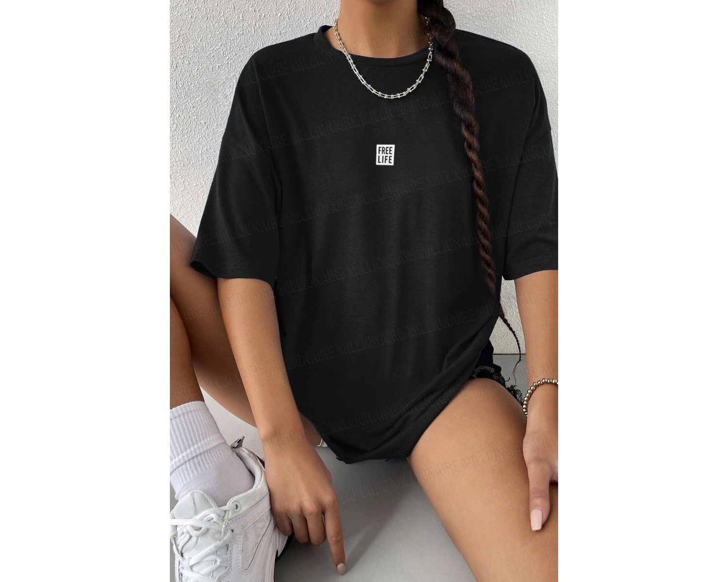 Kadın Free Life Beyaz Bisiklet Yaka Oversize Salas