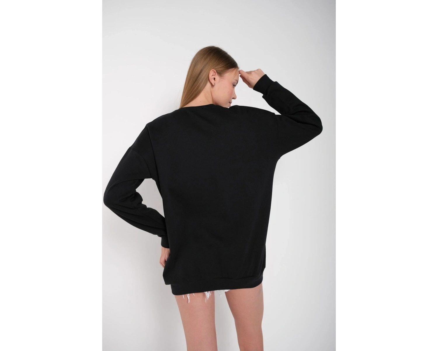 Kadın Gri Houston Baskılı Bisiklet Yaka Oversize Sweatshirt mdgnhouston