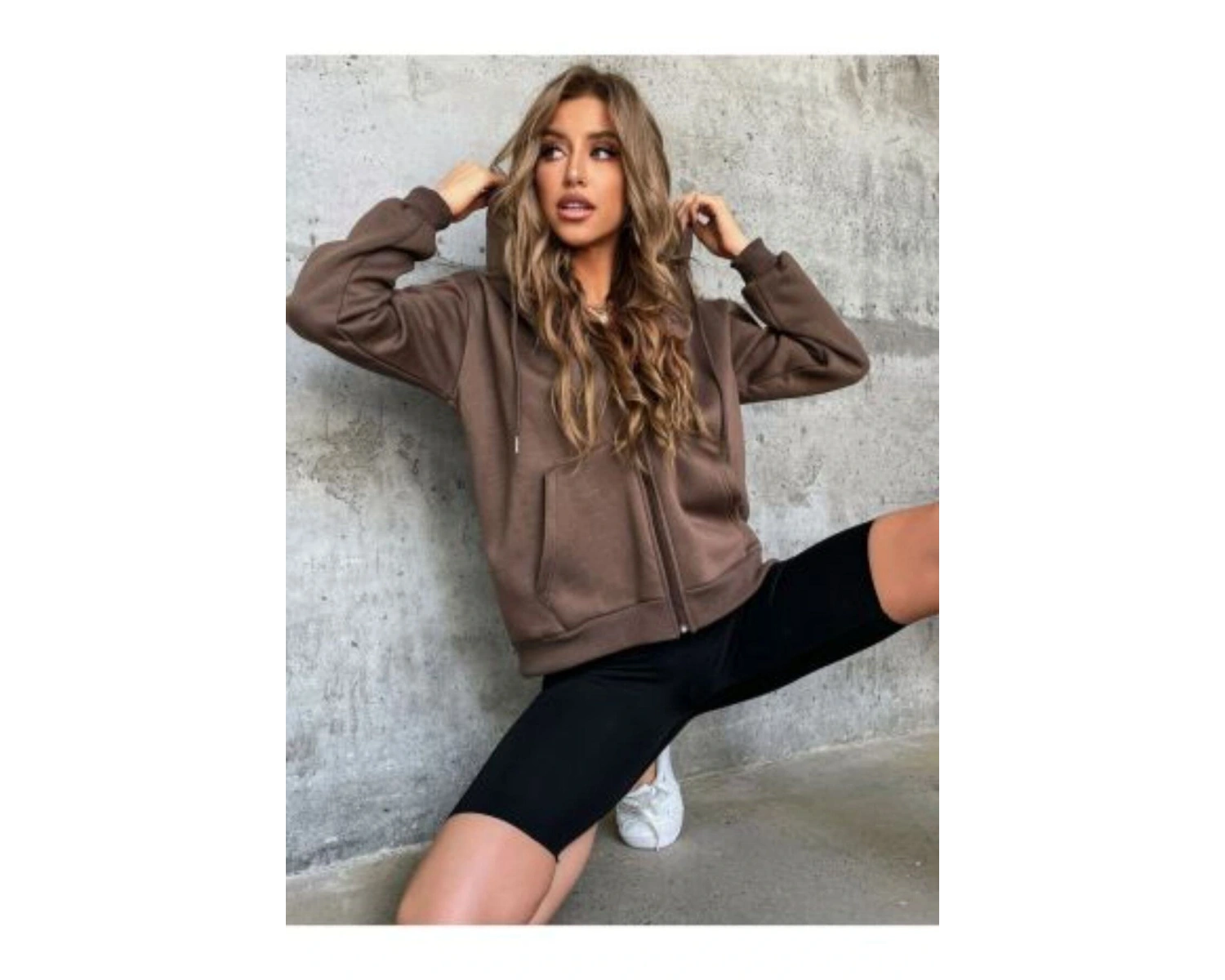 Kadın Kahverengi Düz Fermuarlı Kapüşonlu Ceket benisengiydirdüzceket Kahverengi