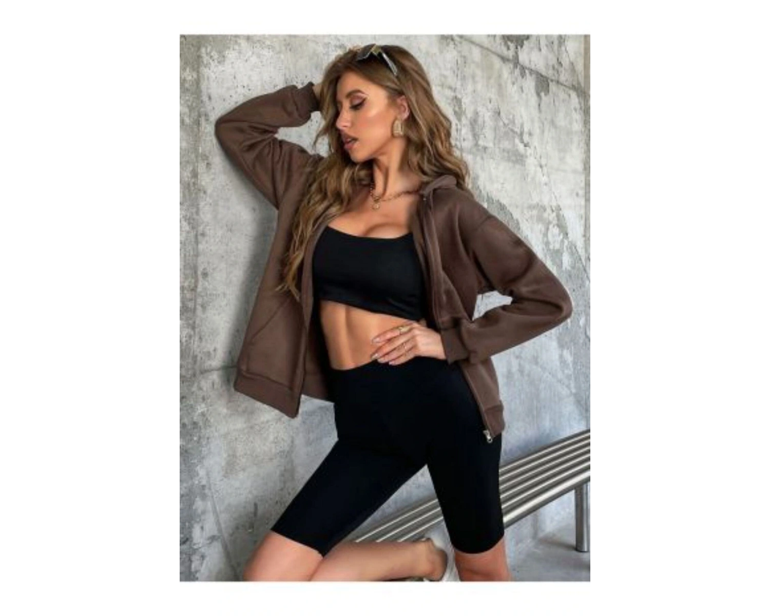 Kadın Kahverengi Düz Fermuarlı Kapüşonlu Ceket benisengiydirdüzceket Kahverengi