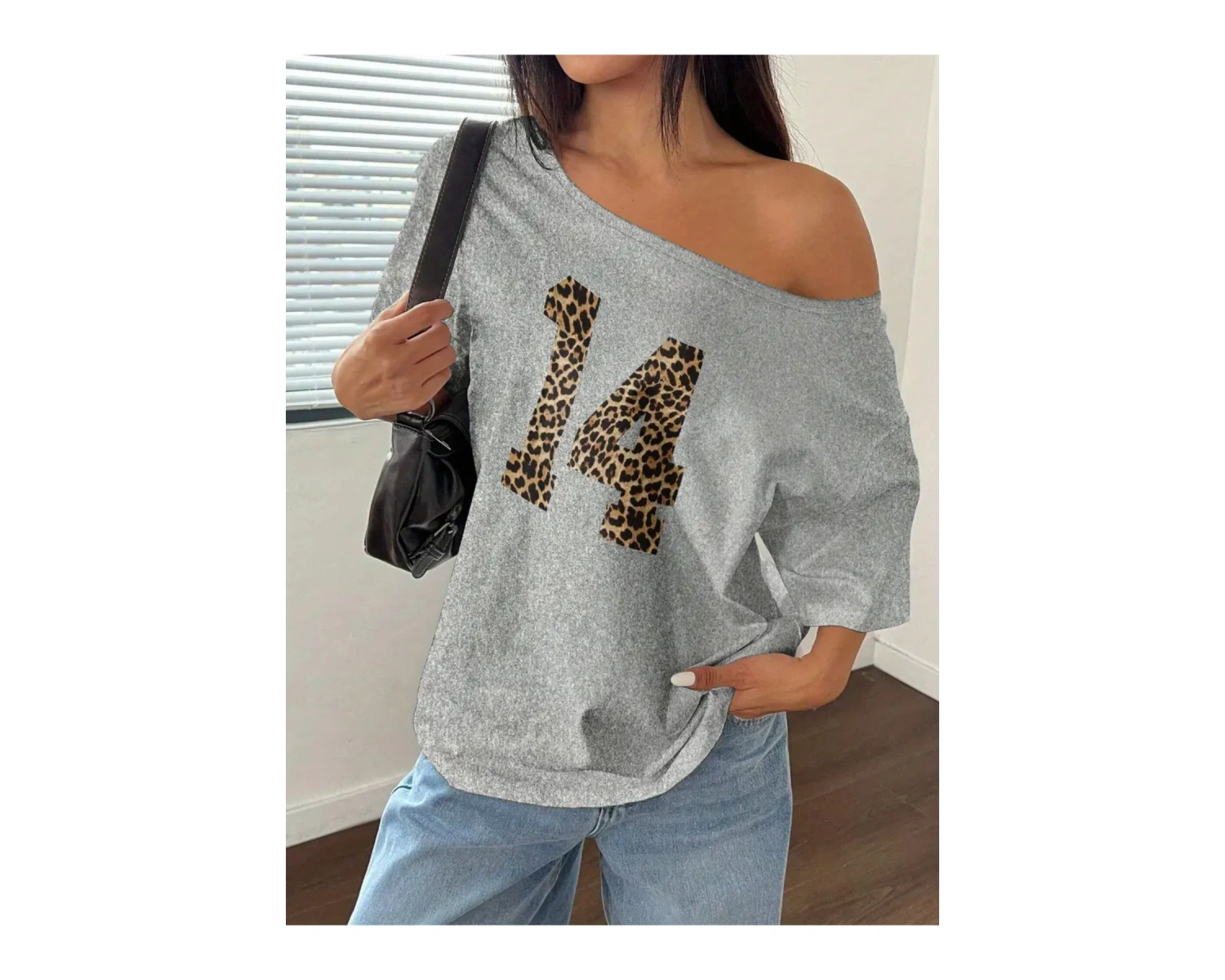 Kadın Kayık Yaka 14 Baskılı Oversize %100 Pamuk