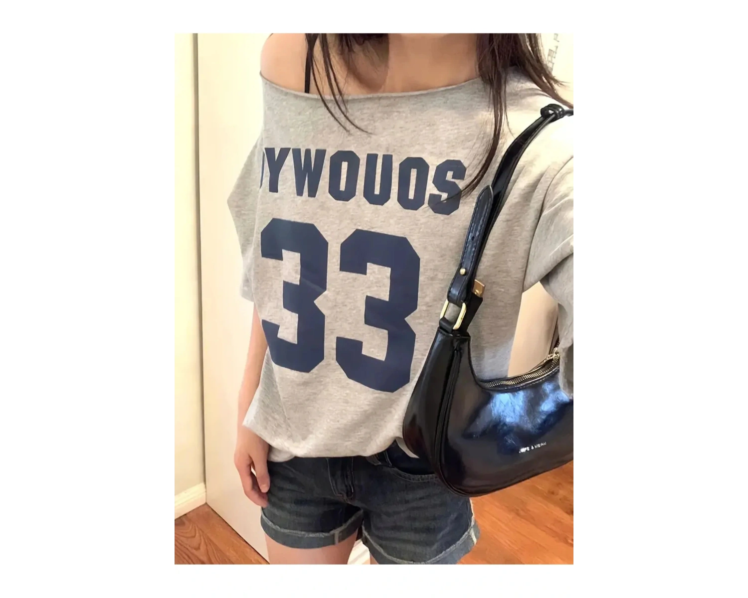 Kadın Kayık Yaka Oywouos Baskılı Oversize %100 Pamuk