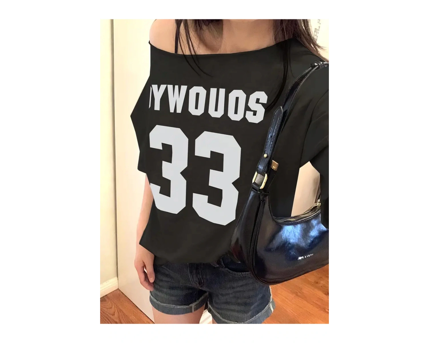 Kadın Kayık Yaka Oywouos Baskılı Oversize %100 Pamuk