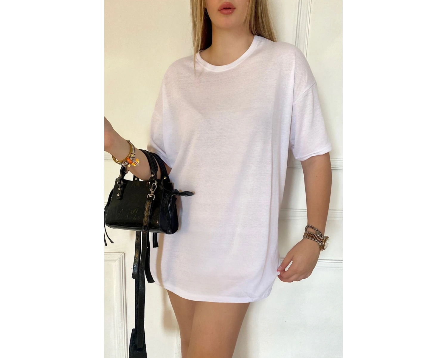 Kadın Oversize Dökümlü Tok Kumaş Kısa Kollu Tişört