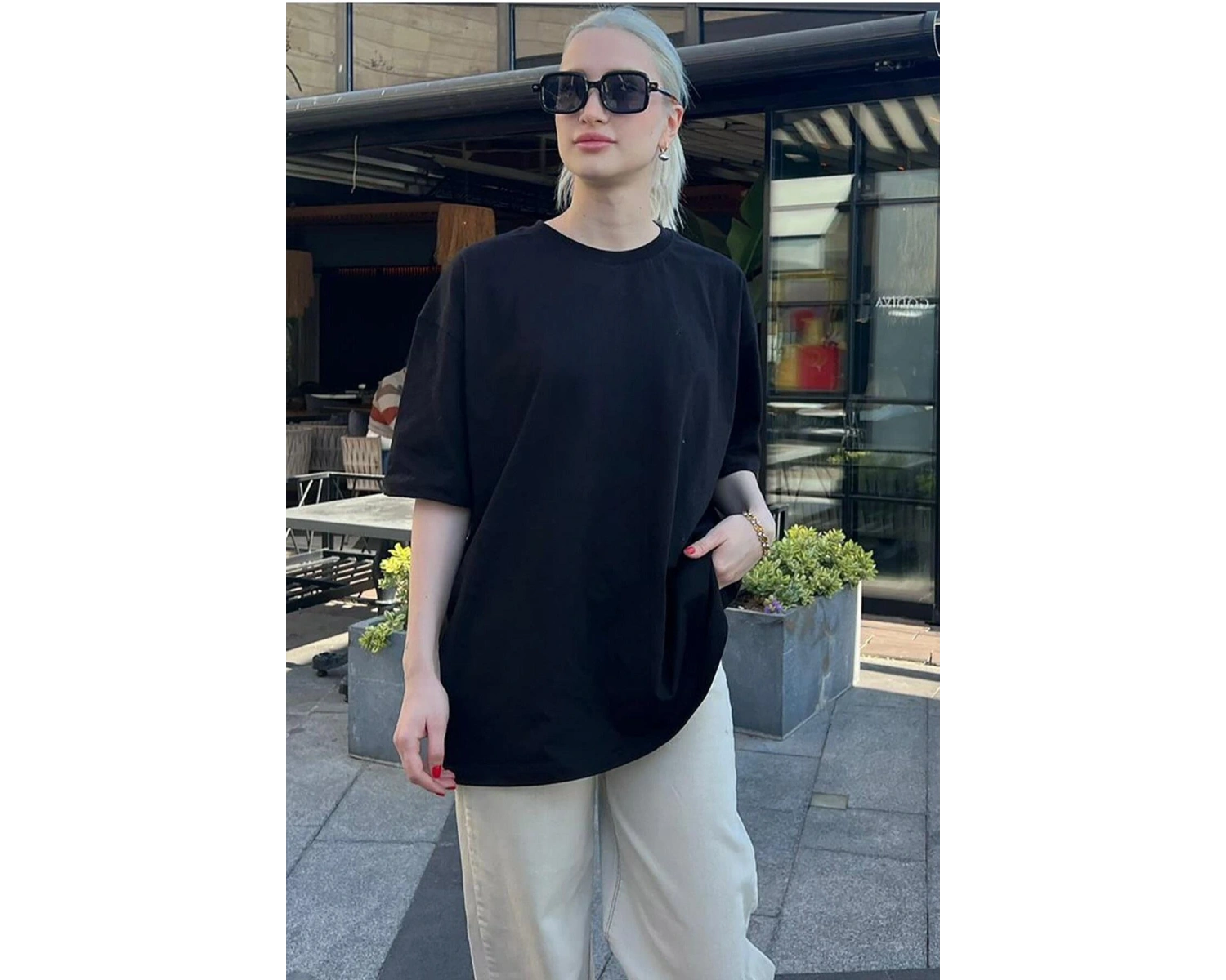 Kadın Oversize Penye Rahat Yazlık Kısa Kollu