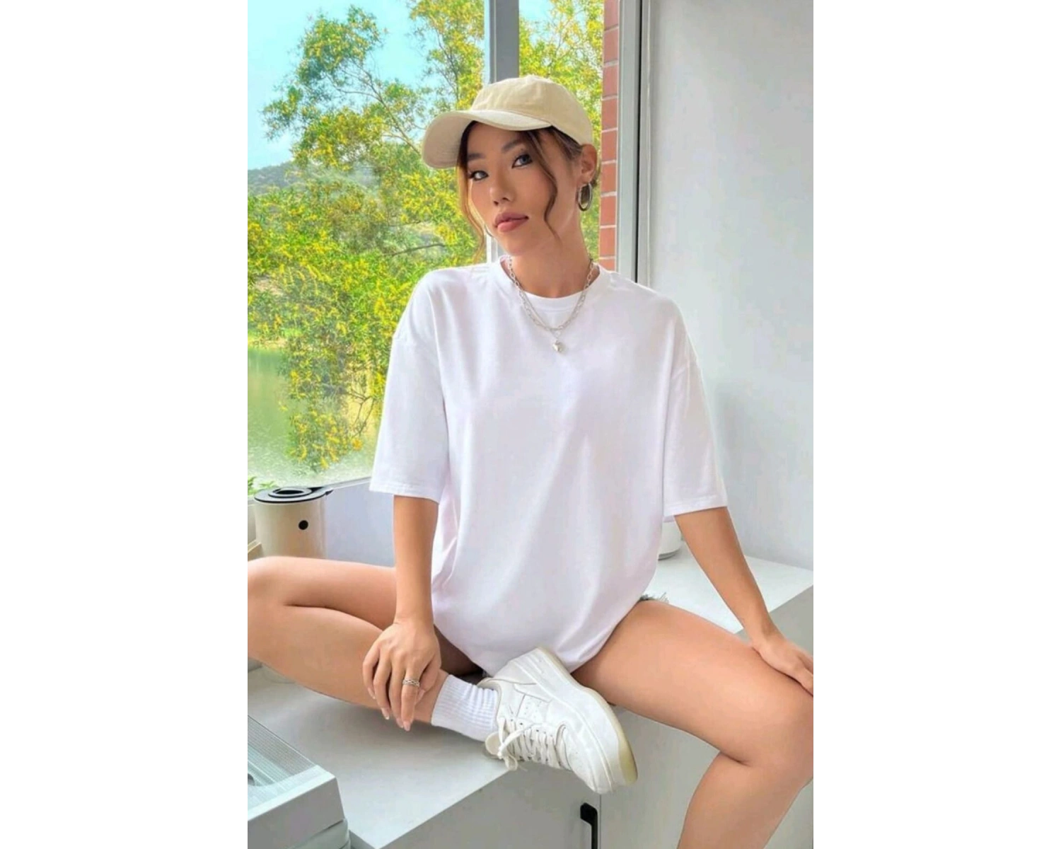 Kadın Oversize Penye Rahat Yazlık Kısa Kollu