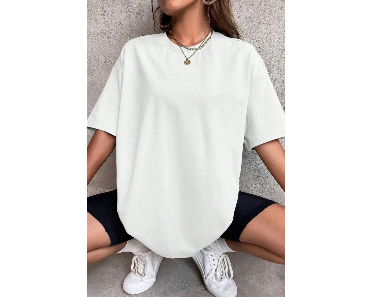 Kadın Oversize Salaş Dökümlü Tok Kısa Kollu