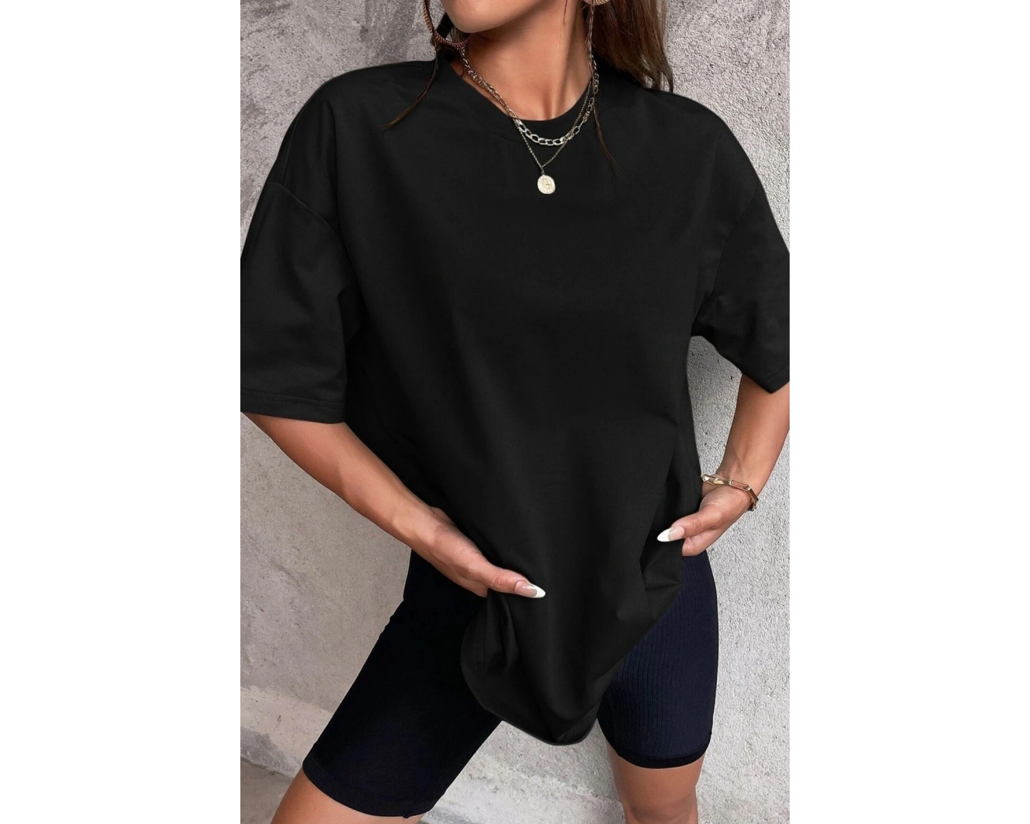 Kadın Oversize Salaş Dökümlü Tok Kısa Kollu