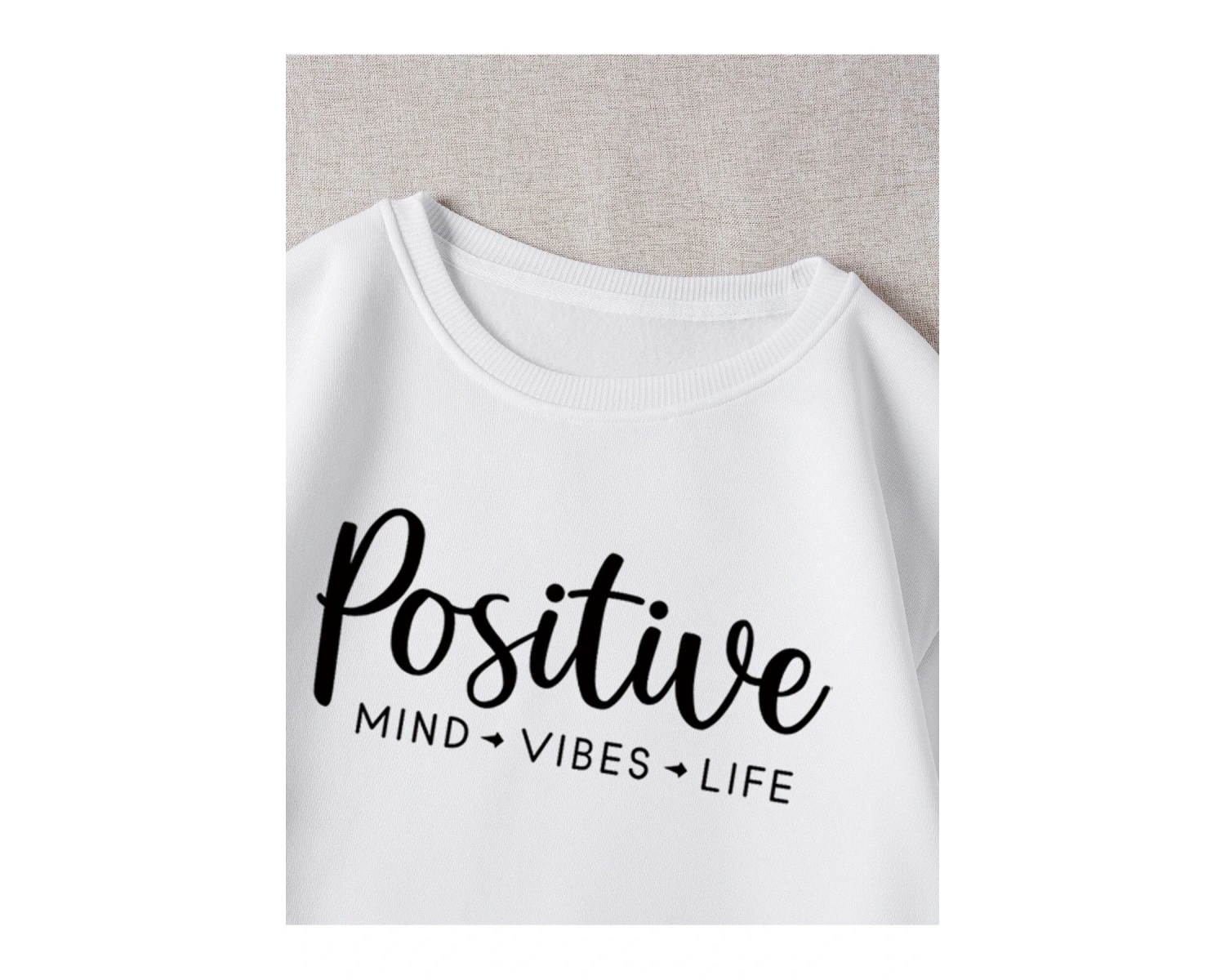 Kadın Positive Renkli Oversize Bisiklet Yaka Pamuklu Sweatshirt Beyaz