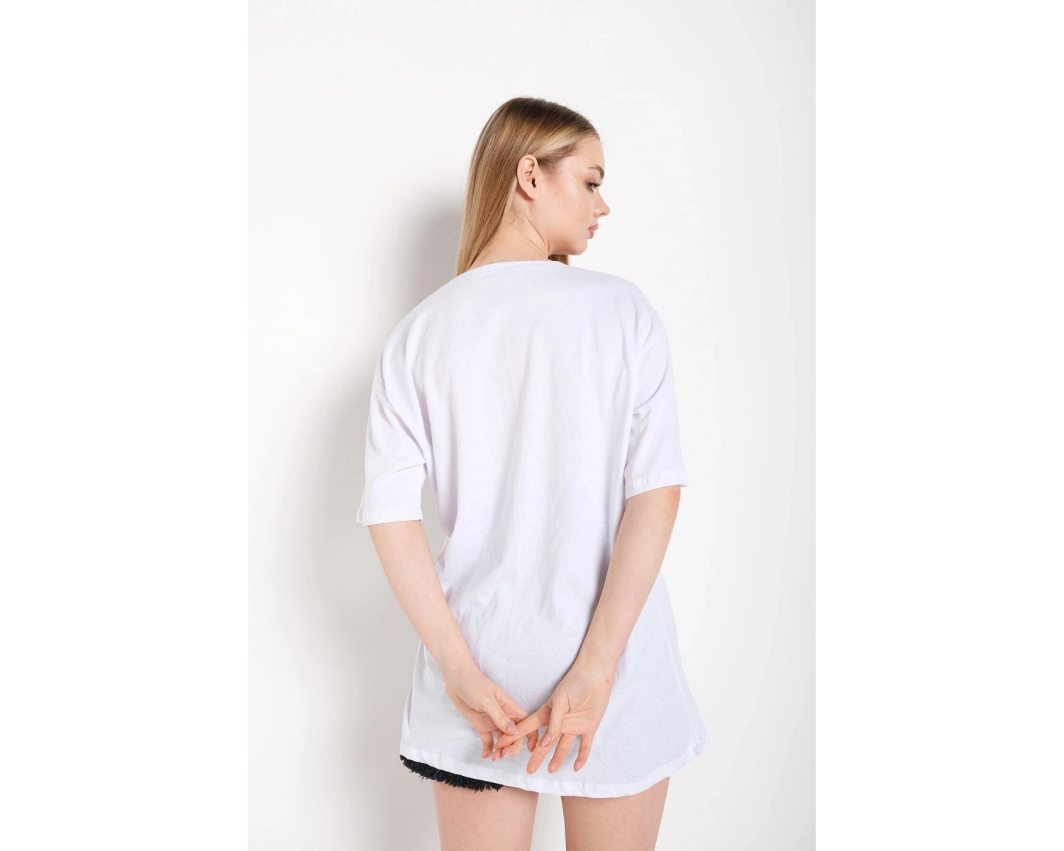 Kadın Shut Up Beyaz Baskılı Oversize Tshırt