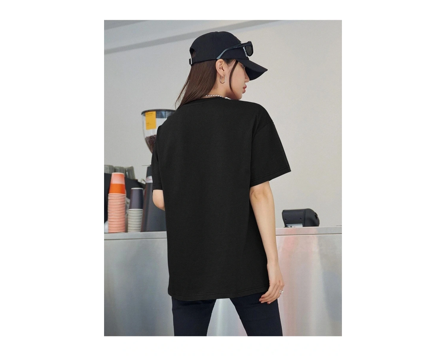 Kadın Siyah Airplane Baskılı Oversize T-shirt