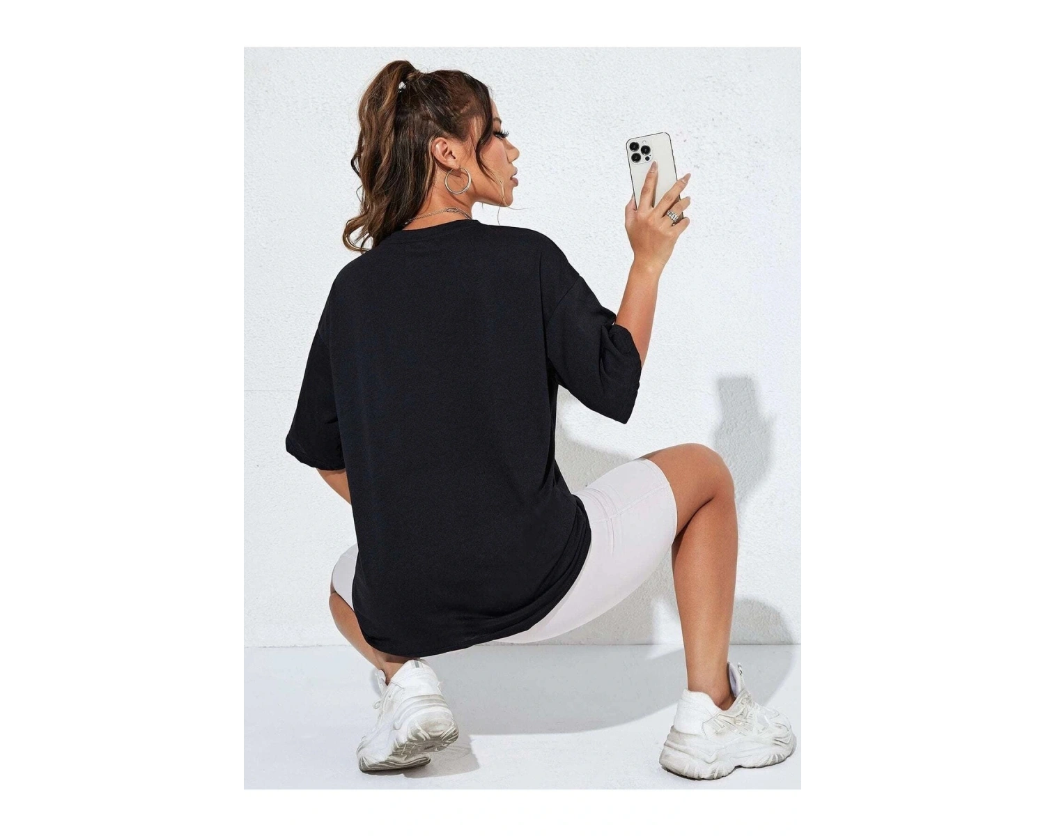 Kadın Siyah Basketball Tournament Baskılı Oversize Tişört