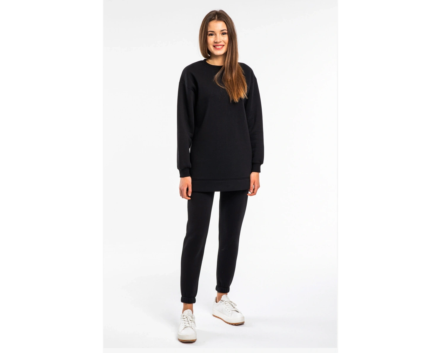 Kadın Siyah Bisiklet Yaka 2 Iplik Polarlı Eşofman Takımı Cy84203