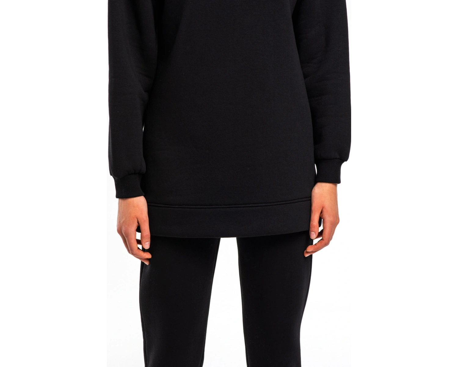 Kadın Siyah Bisiklet Yaka 2 Iplik Polarlı Eşofman Takımı Cy84203